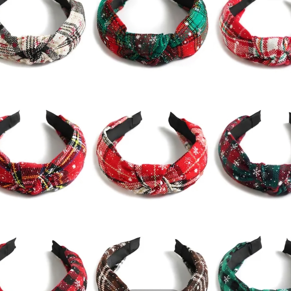 Headband Knotted Hair Accessories Plaid Red White - Picture 5 of 11